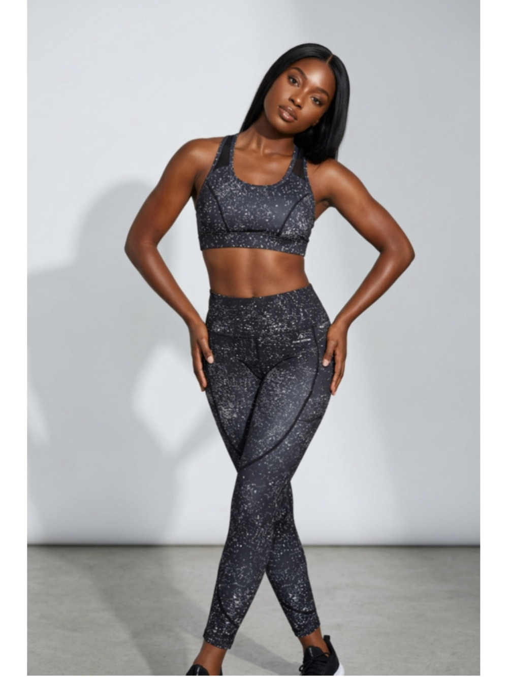 Zyia Active Black & White Speckled Leggings Size 8 Pockets Athleisure Activewear